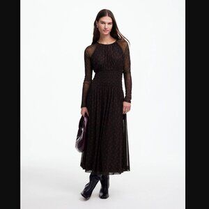 Madewell Floral Long Sleeve Smocked Midi Dress – Bright Cherry – XL